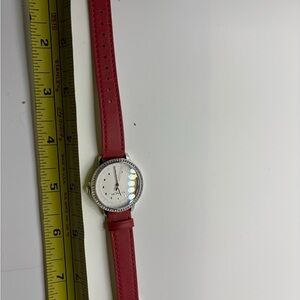 Coach Red Leather Strap Wristwatch Silver Stainless Steel Case White Dial Analog
